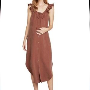 Hatch Maternity Jenna Button Front Dress Ruffle Sleeves Linen Tencel Size 2